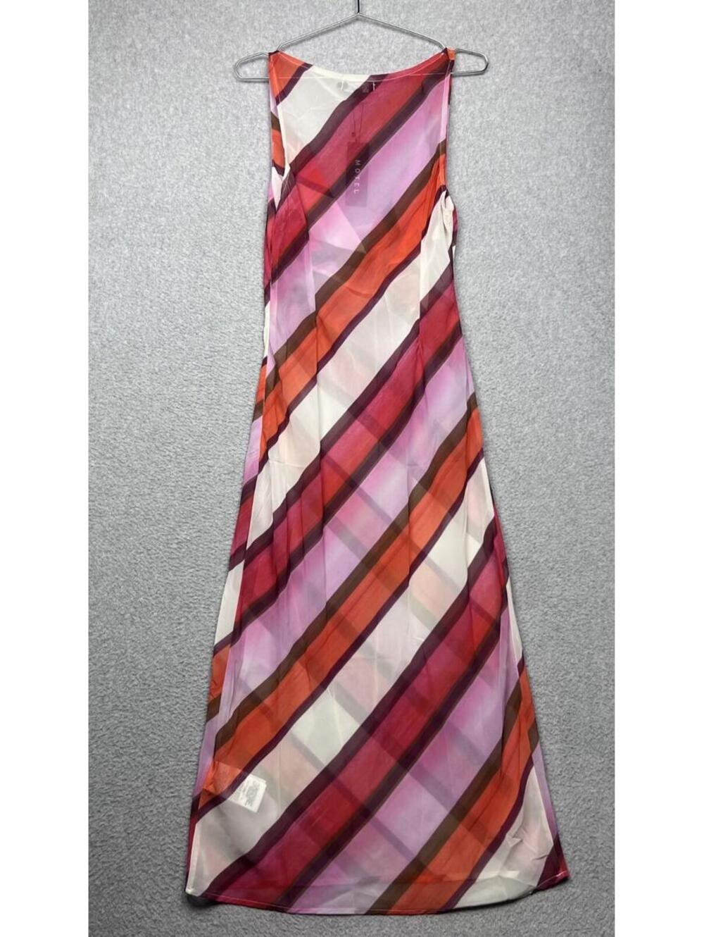 Motel Anira Maxi Dress Pink Chiffon Sheer Stripe Cowl Neck M Y2K Festival 70s - Picture 3 of 13